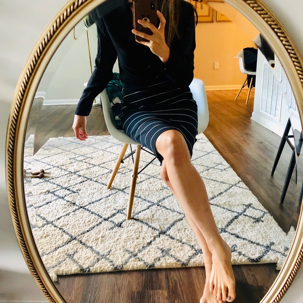 Ann Taylor Dark Navy Stripe Pencil Skirt